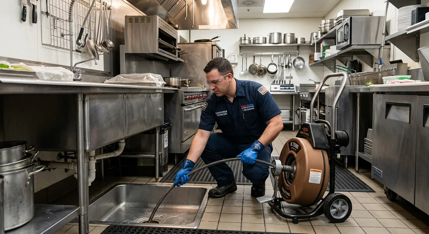 Commercial drain cleaning service in a restaurant kitchen in Downingtown